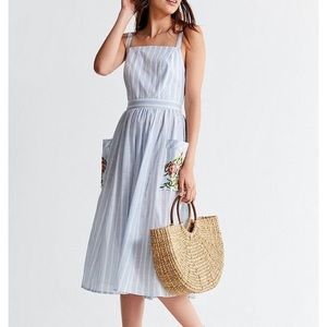 Urban Outfitters Large Elle Striped Embroidered Pocket Mini Dress